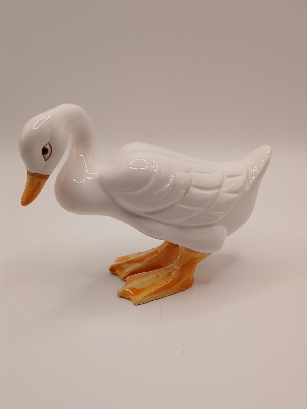 Vintage Glazed White Ceramic Duck Goose Figurine